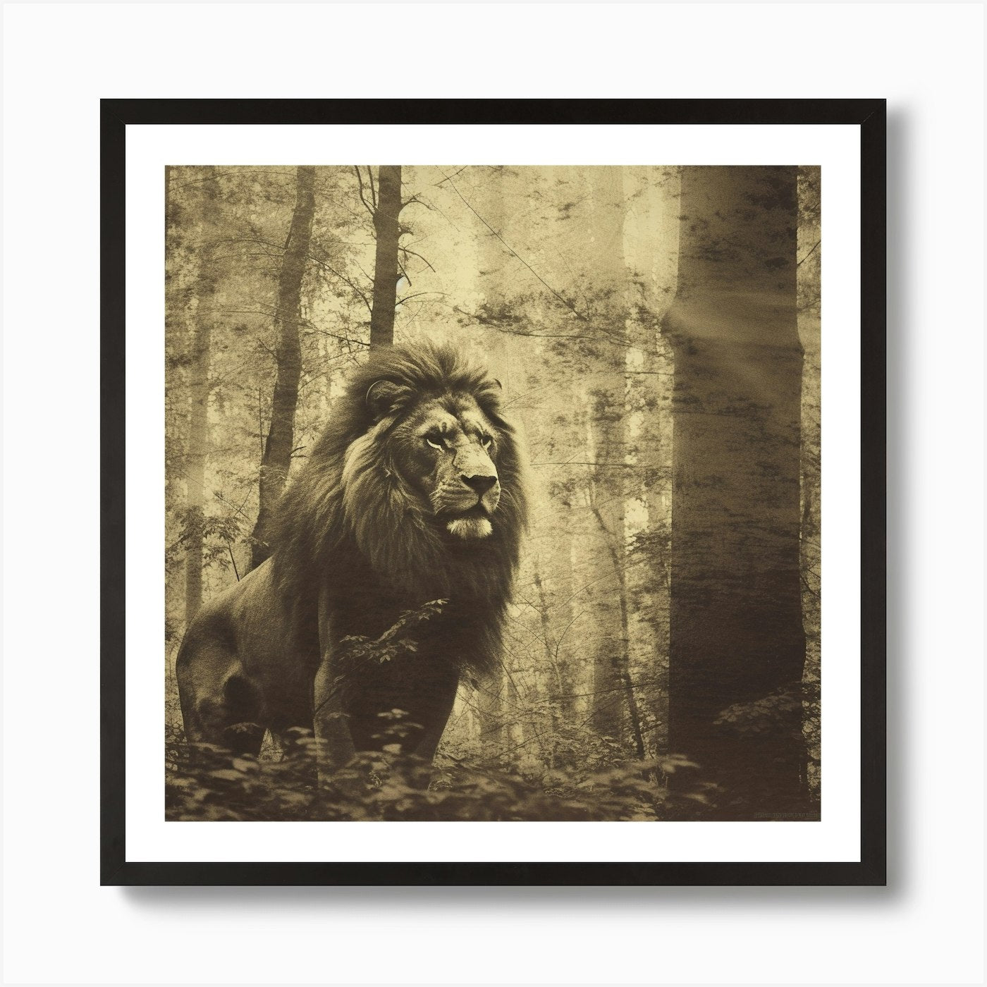 Armadiler Lion In The Woods Duotone Framed Wall Art Poster Canvas Print Picture