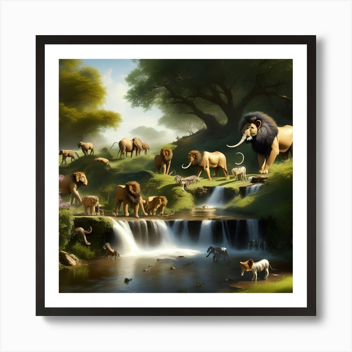 Lions In The Jungle Art Print Framed Wall Art Poster Canvas Print Picture