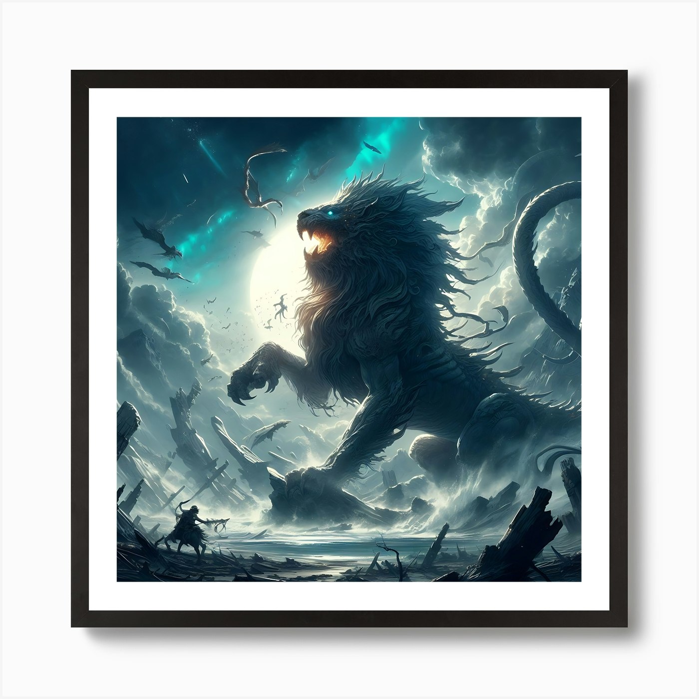 Lion In The Night Art Print Framed Wall Art Poster Canvas Print Picture
