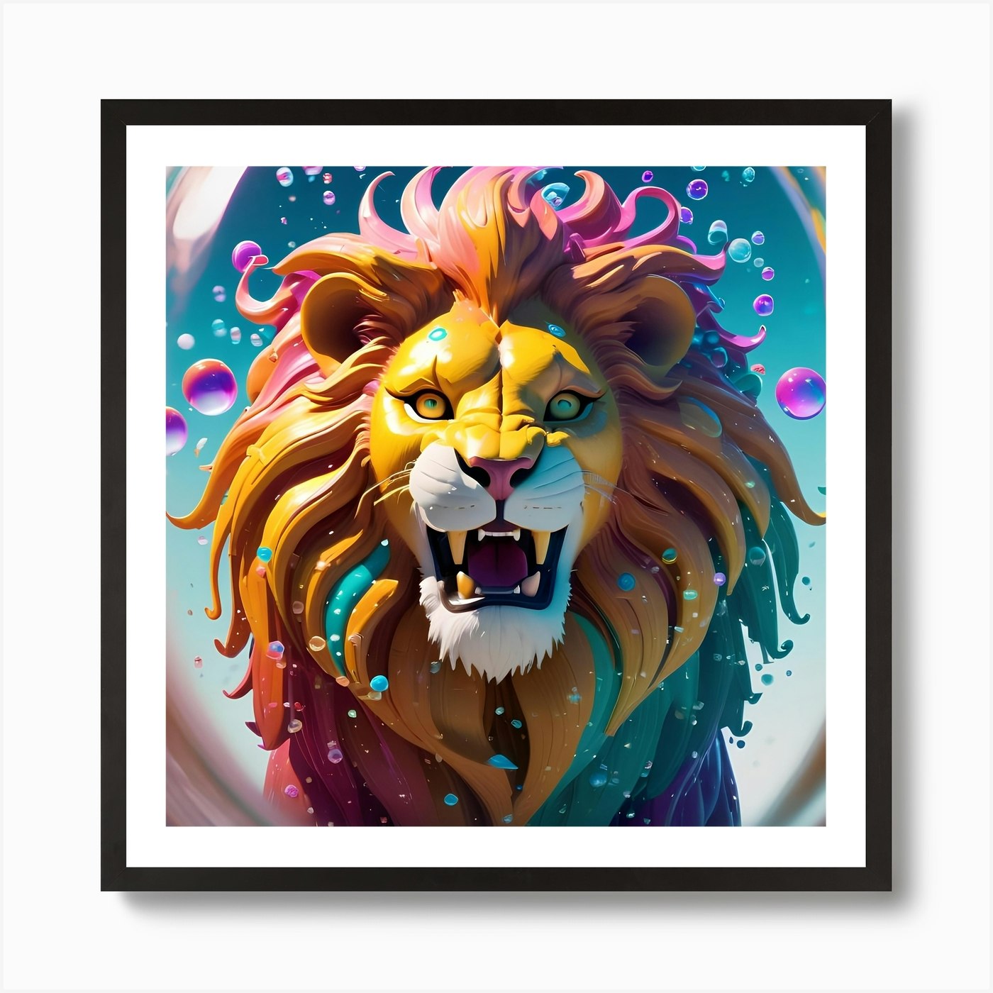 Lion In A Bubble 1 Art Print Framed Wall Art Poster Canvas Print Picture