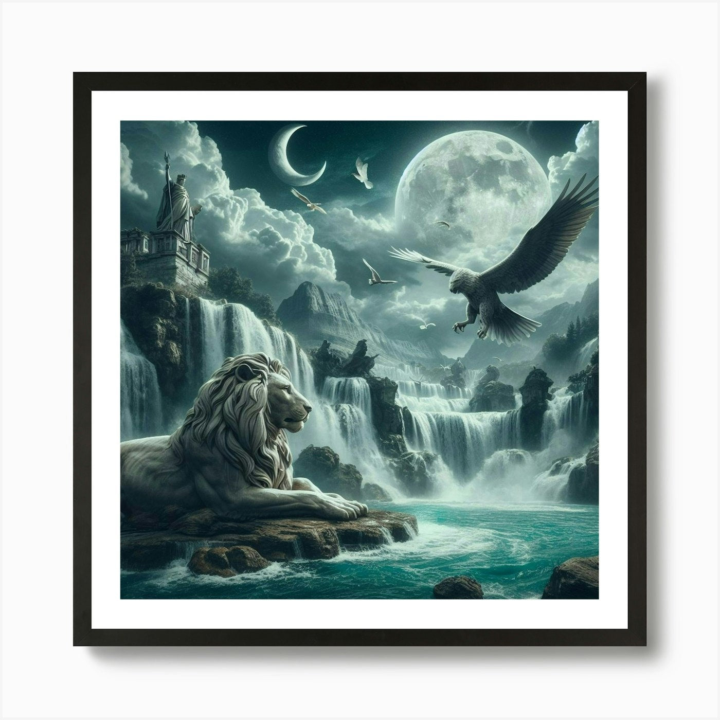 Lion And Eagle Art Print Framed Wall Art Poster Canvas Print Picture
