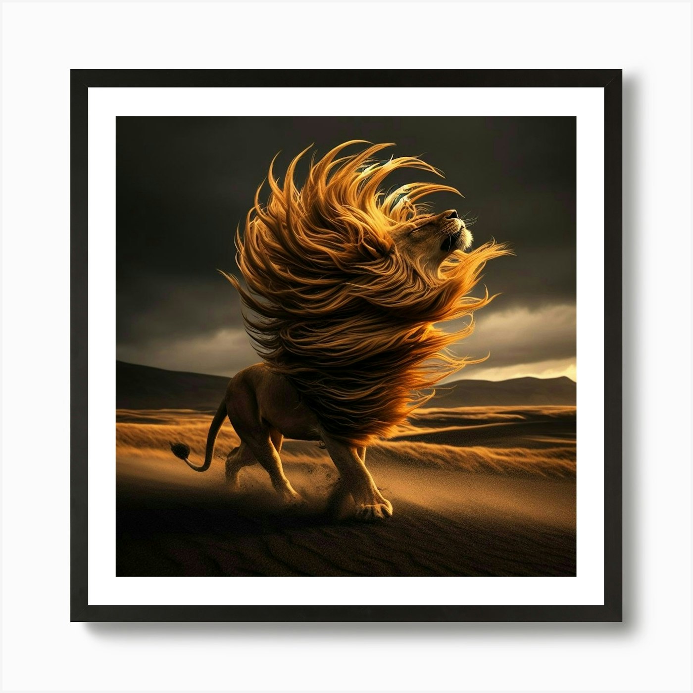 Lion In The Desert Art Print Framed Wall Art Poster Canvas Print Picture