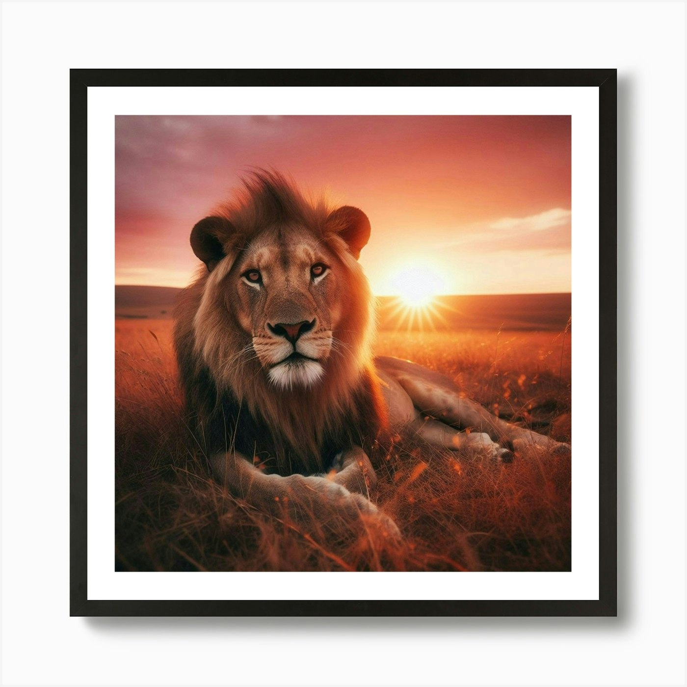 Lion At Sunset 3 Art Print Framed Wall Art Poster Canvas Print Picture