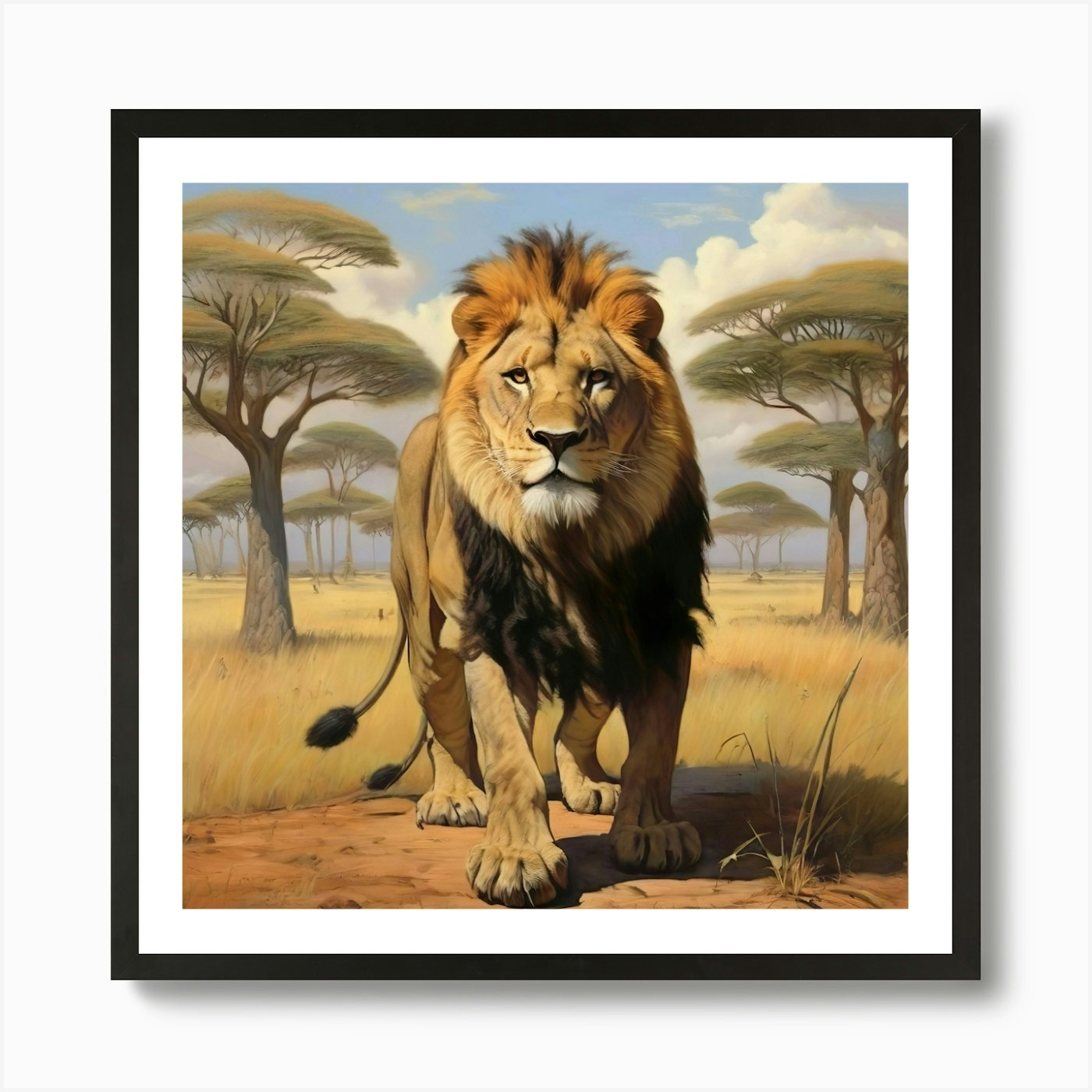 Lion In The Savannah 1 Art Print Framed Wall Art Poster Canvas Print Picture