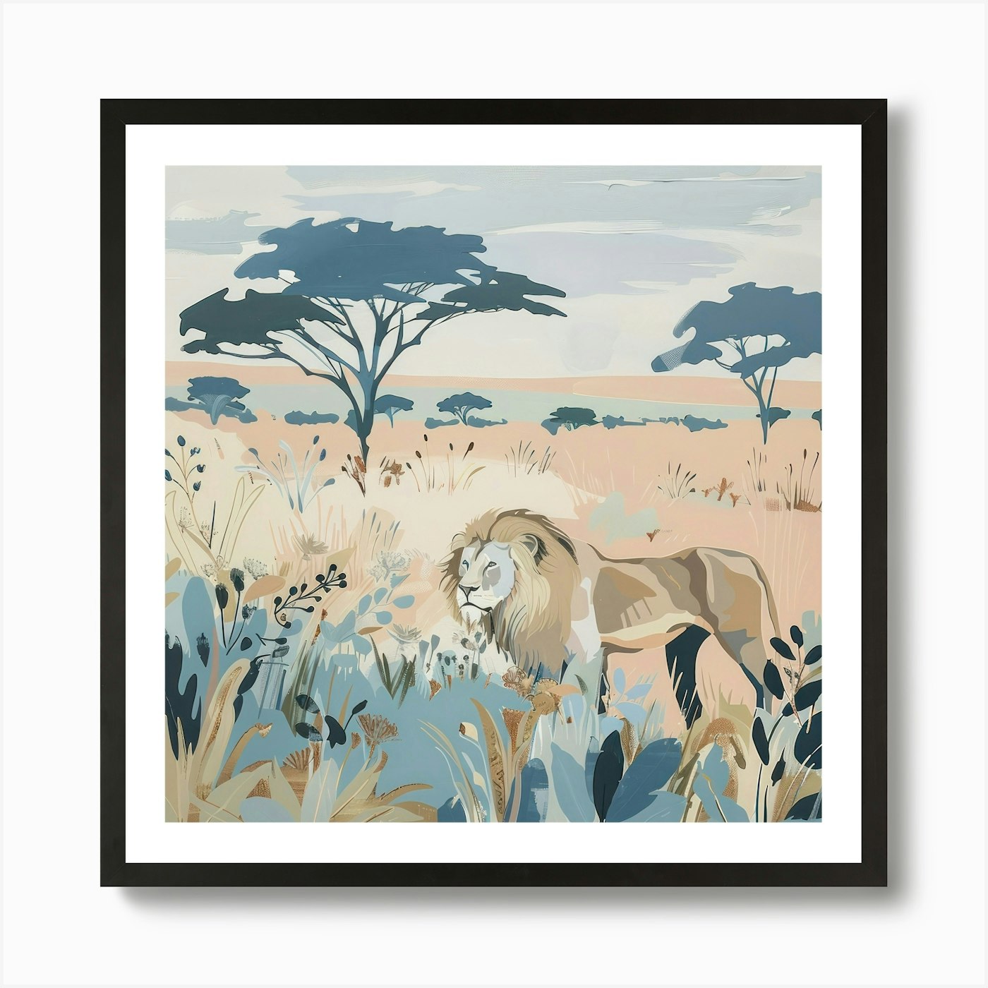 Big Lion Pastel Illustration 3 Art Framed Wall Art Poster Canvas Print Picture
