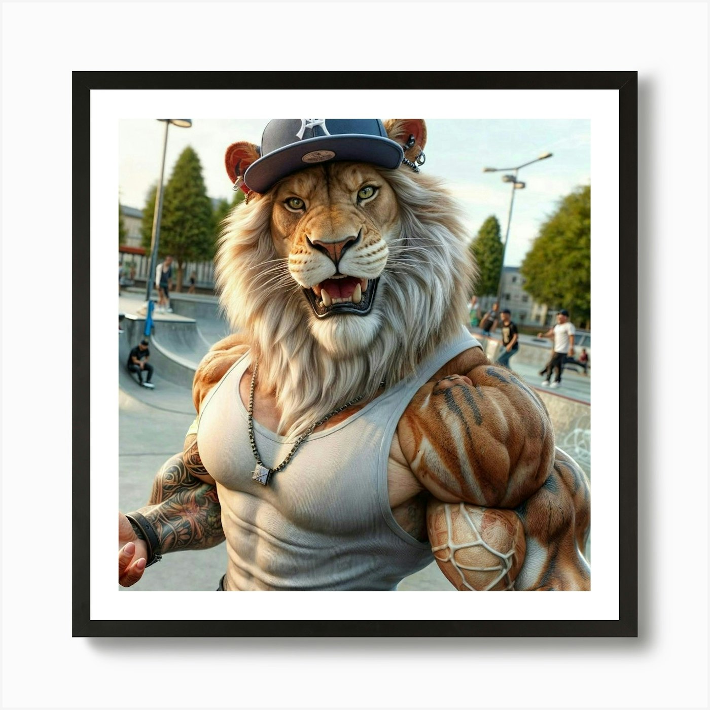 Muscular Lion Art Print Framed Wall Art Poster Canvas Print Picture