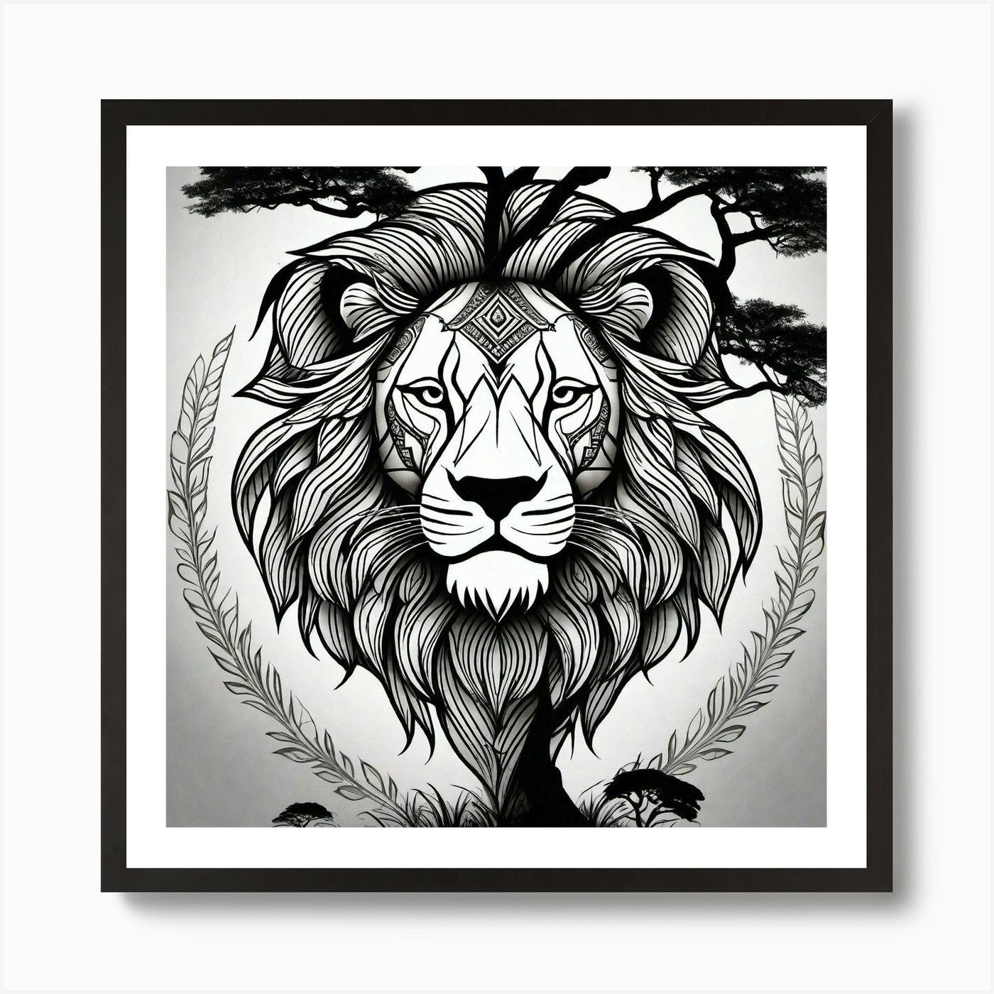 Lion And Tree 1 Art Print Framed Wall Art Poster Canvas Print Picture