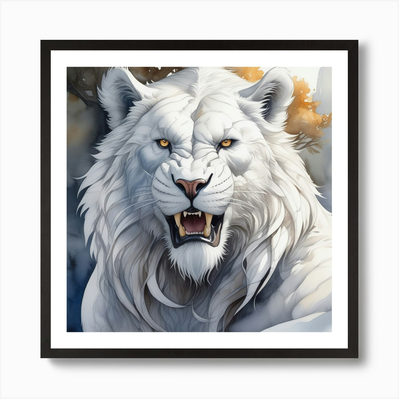 lion White Beast art Watercolor Pho Framed Wall Art Poster Canvas Print Picture