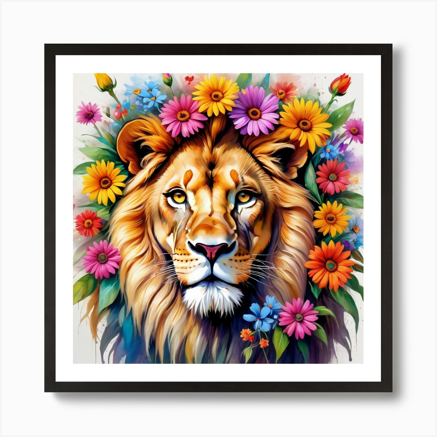 Petals Of Pride: A Lion's Roar Echo Framed Wall Art Poster Canvas Print Picture