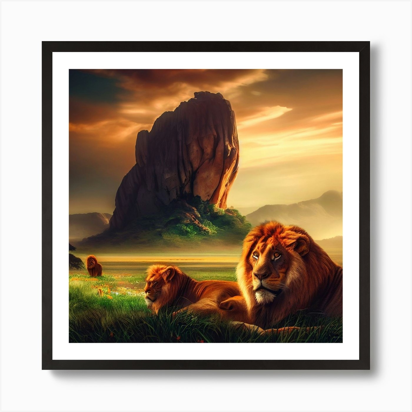 Lions In The Grass 2 Art Print Framed Wall Art Poster Canvas Print Picture