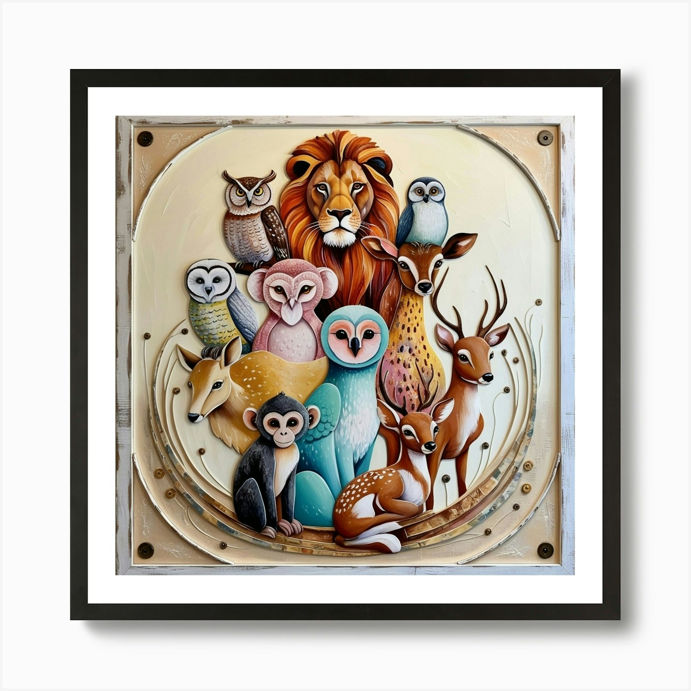 Lions And Owls Art Print Framed Wall Art Poster Canvas Print Picture