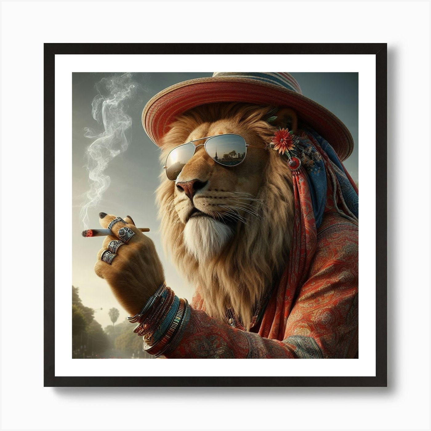 Lion Smoking Weed 1 Art Print Framed Wall Art Poster Canvas Print Picture
