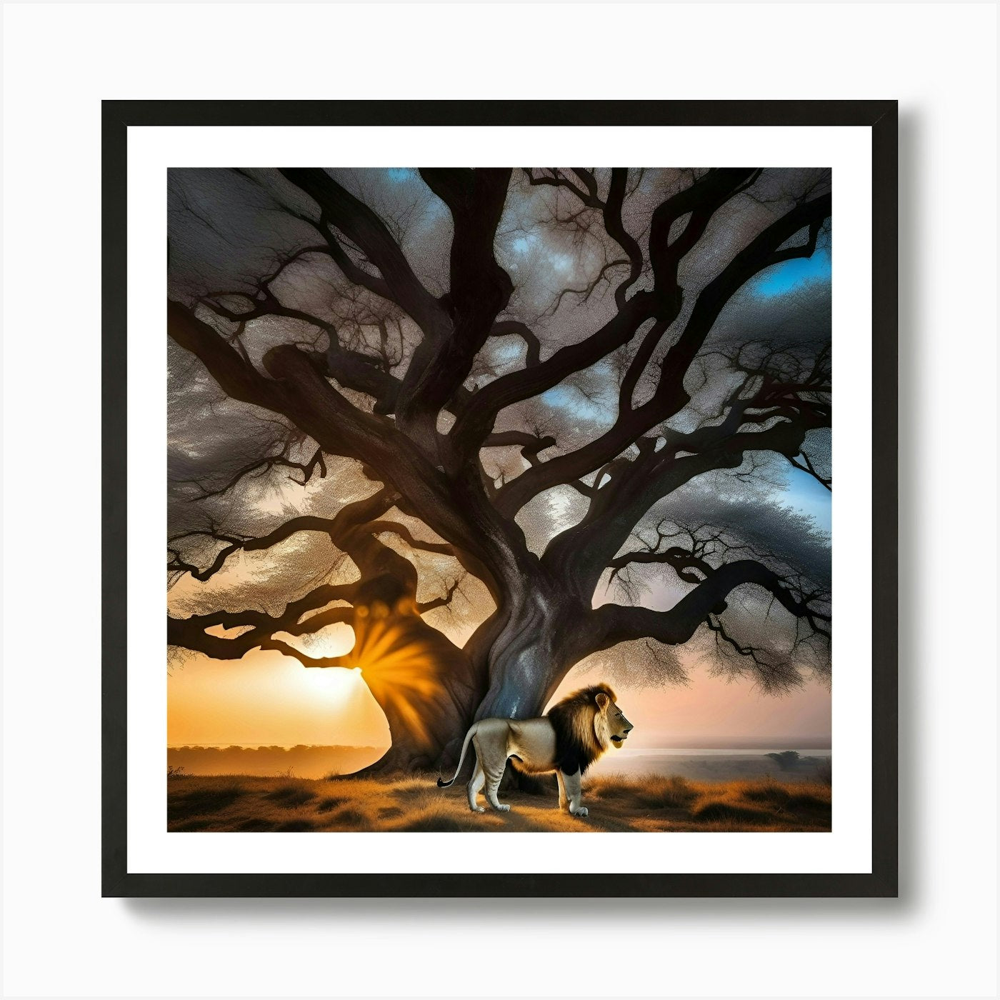 Lion Under The Tree 2 Art Print Framed Wall Art Poster Canvas Print Picture