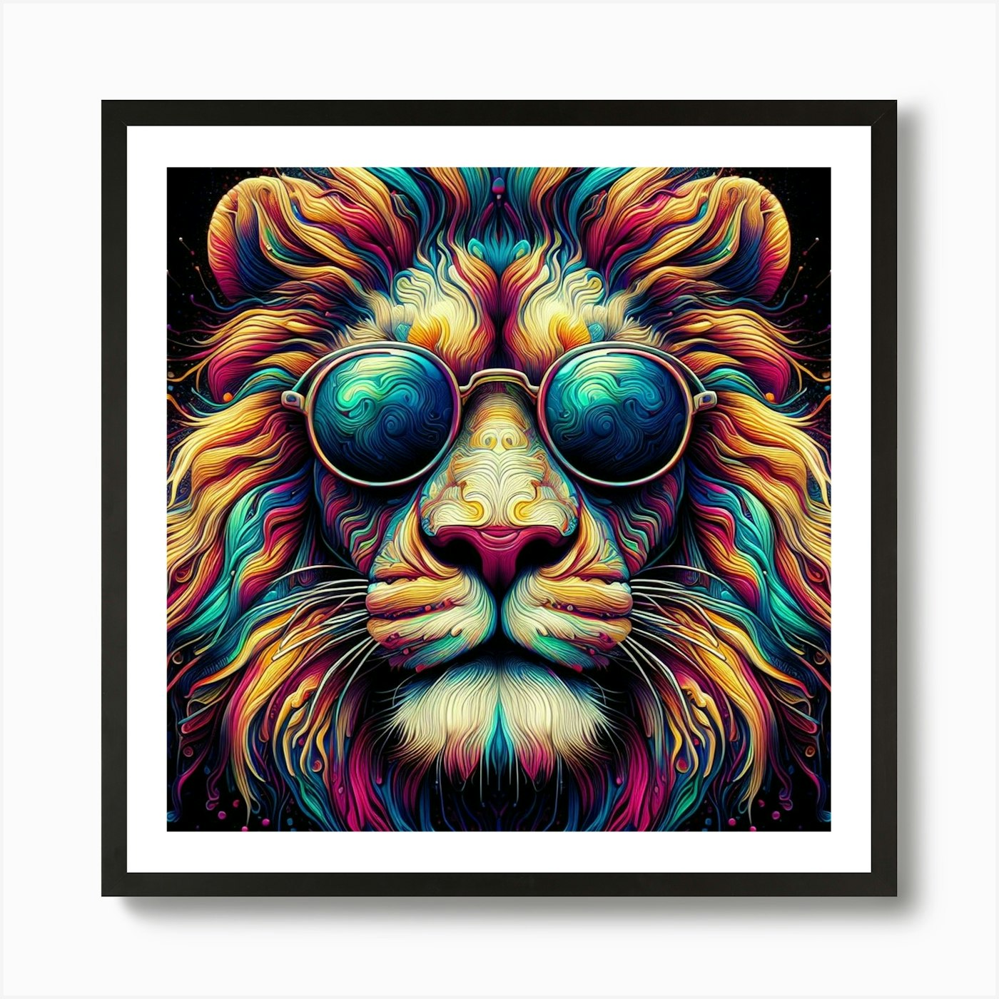 Lion With Sunglasses / Abstract / T Framed Wall Art Poster Canvas Print Picture