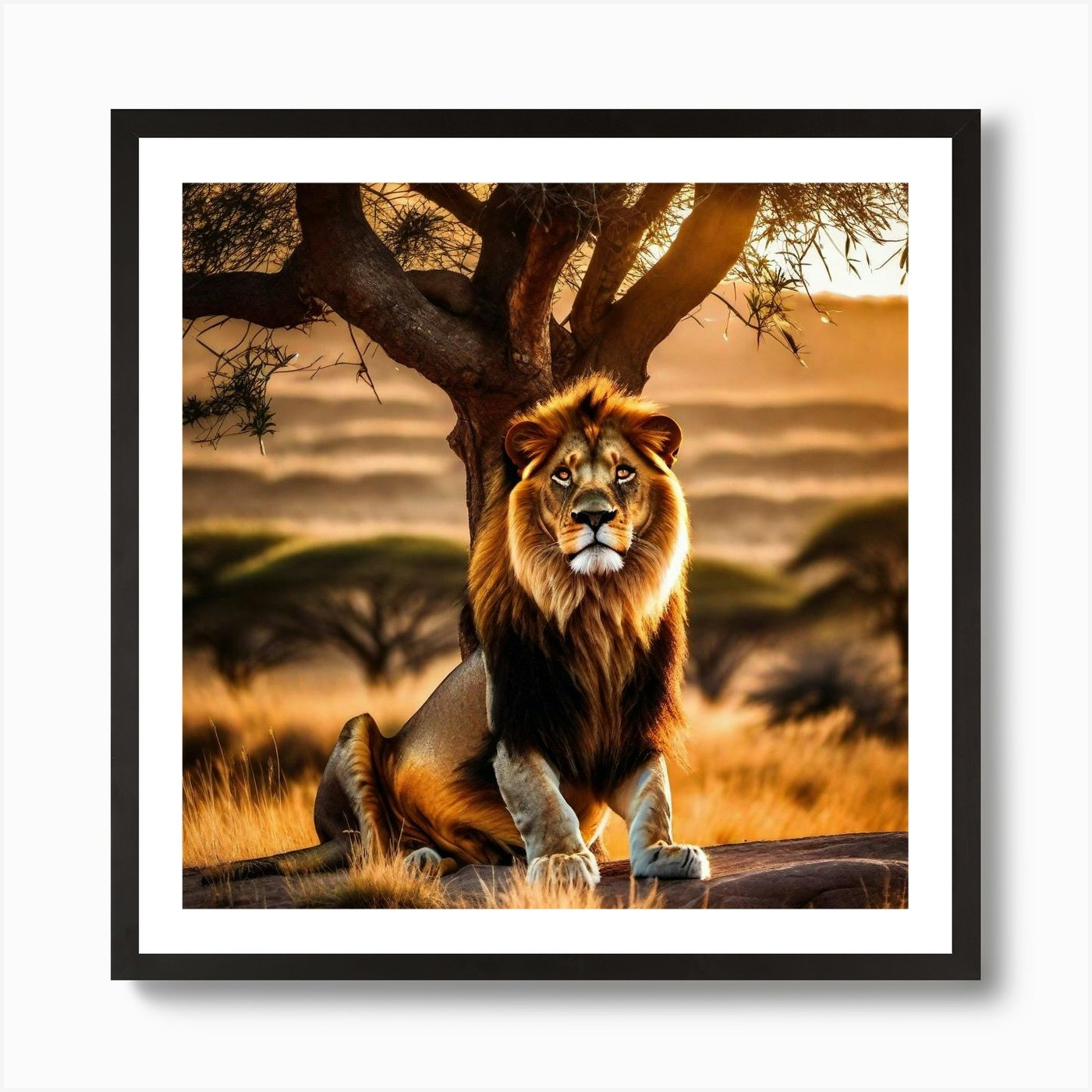Lion In The Savannah 15 Art Print Framed Wall Art Poster Canvas Print Picture
