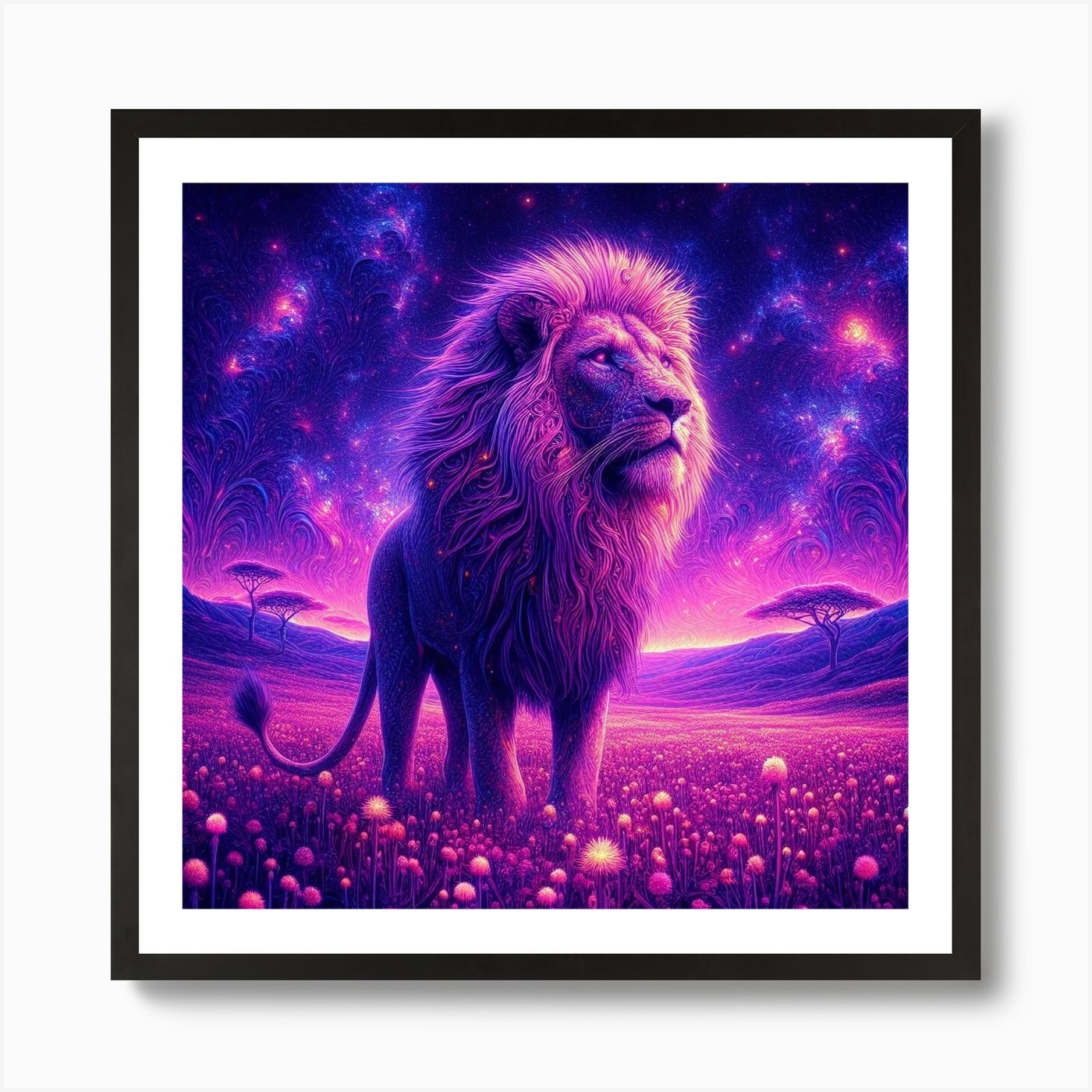 Lion In The Field Art Print Framed Wall Art Poster Canvas Print Picture