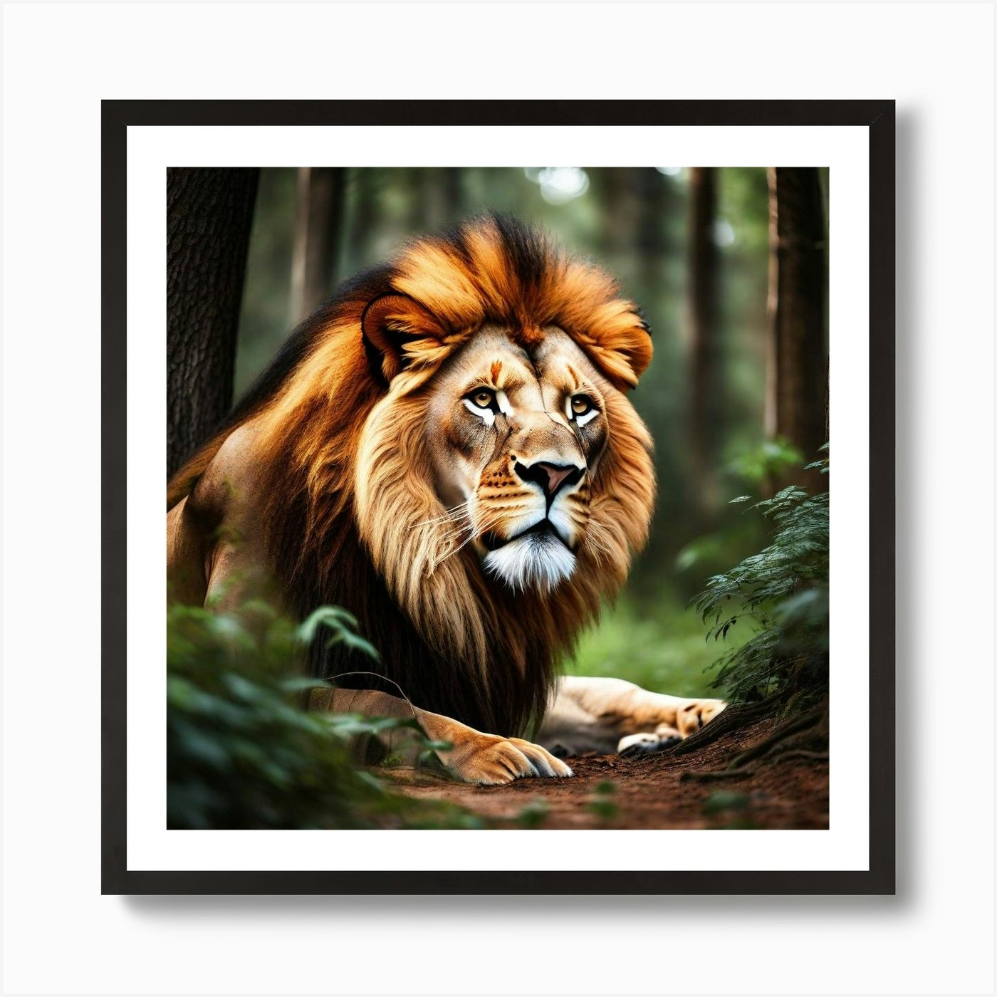 Lion In The Forest Art Print Framed Wall Art Poster Canvas Print Picture