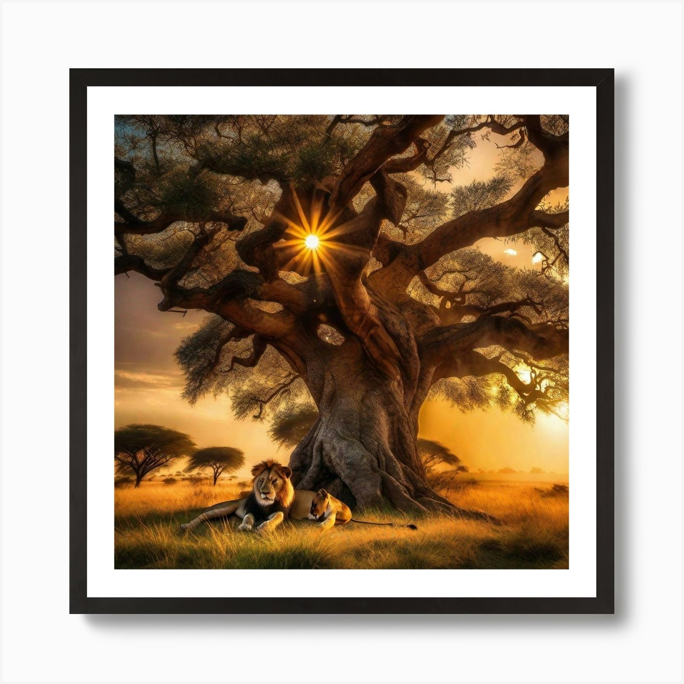 Lions Under The Tree 1 Art Print Framed Wall Art Poster Canvas Print Picture