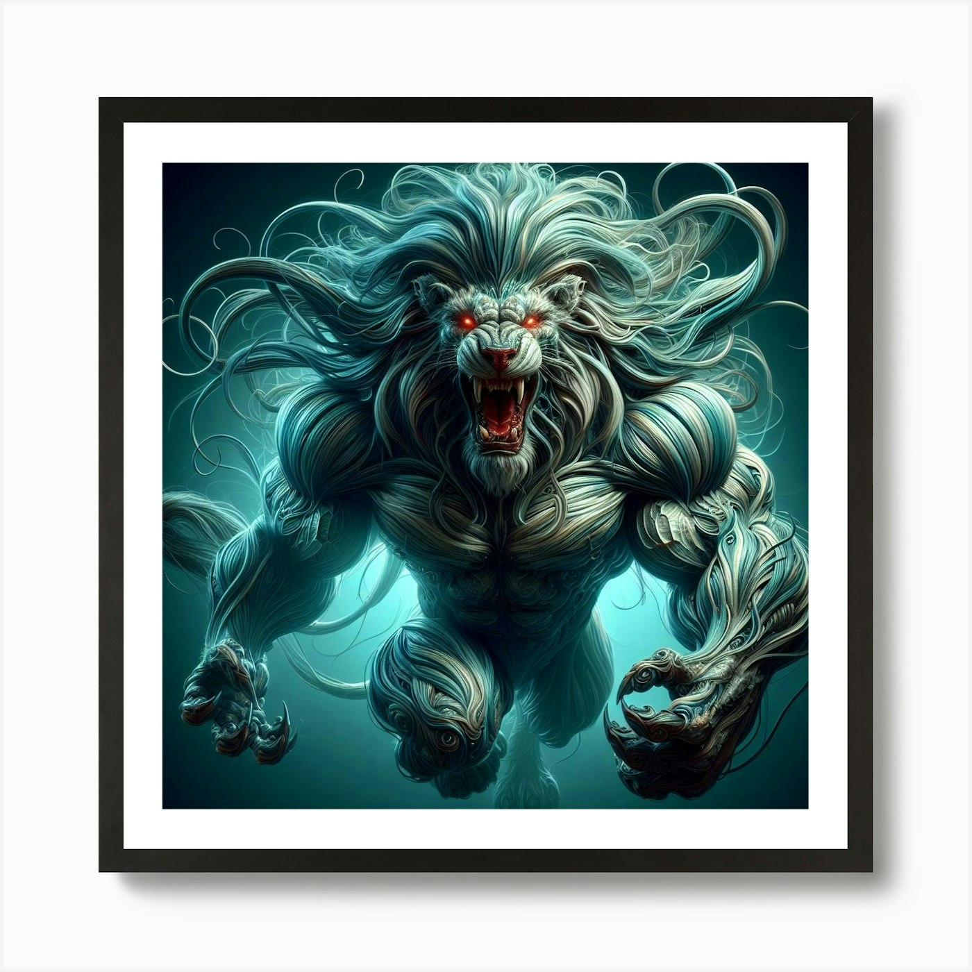 Charging Lion 1 Art Print Framed Wall Art Poster Canvas Print Picture