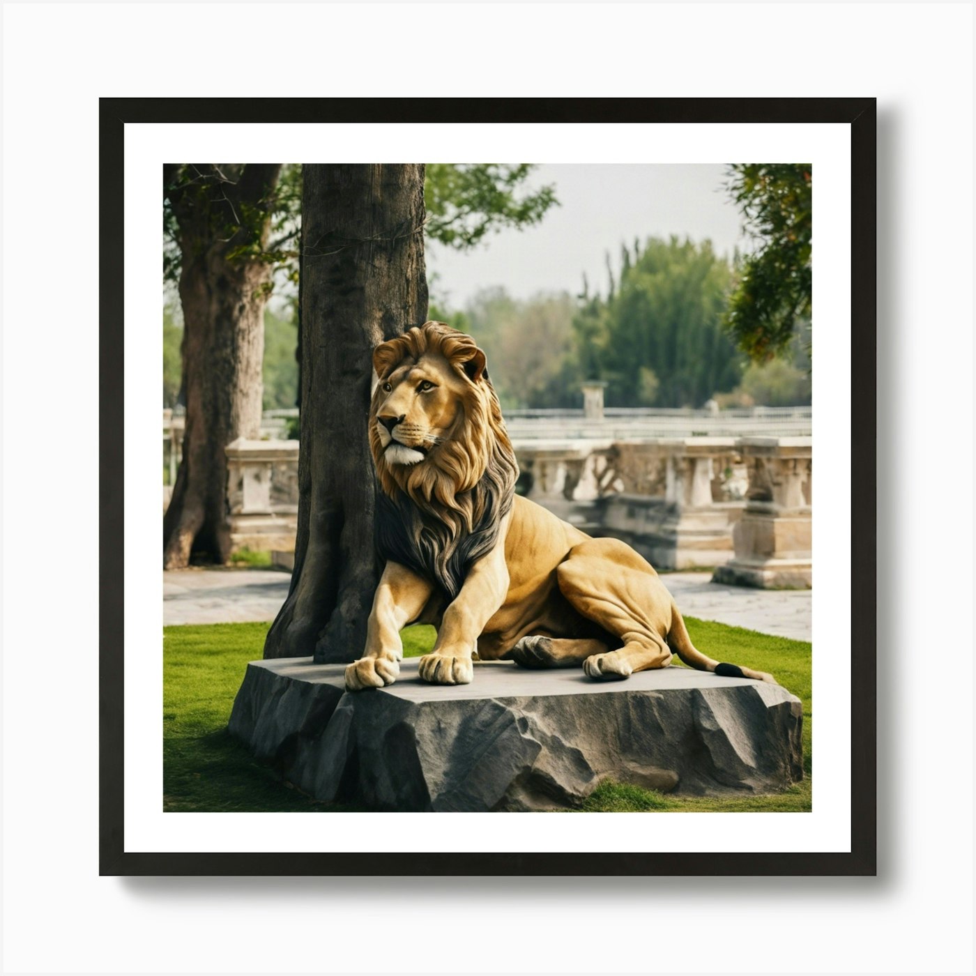 Lion Statue In The Park Art Print Framed Wall Art Poster Canvas Print Picture