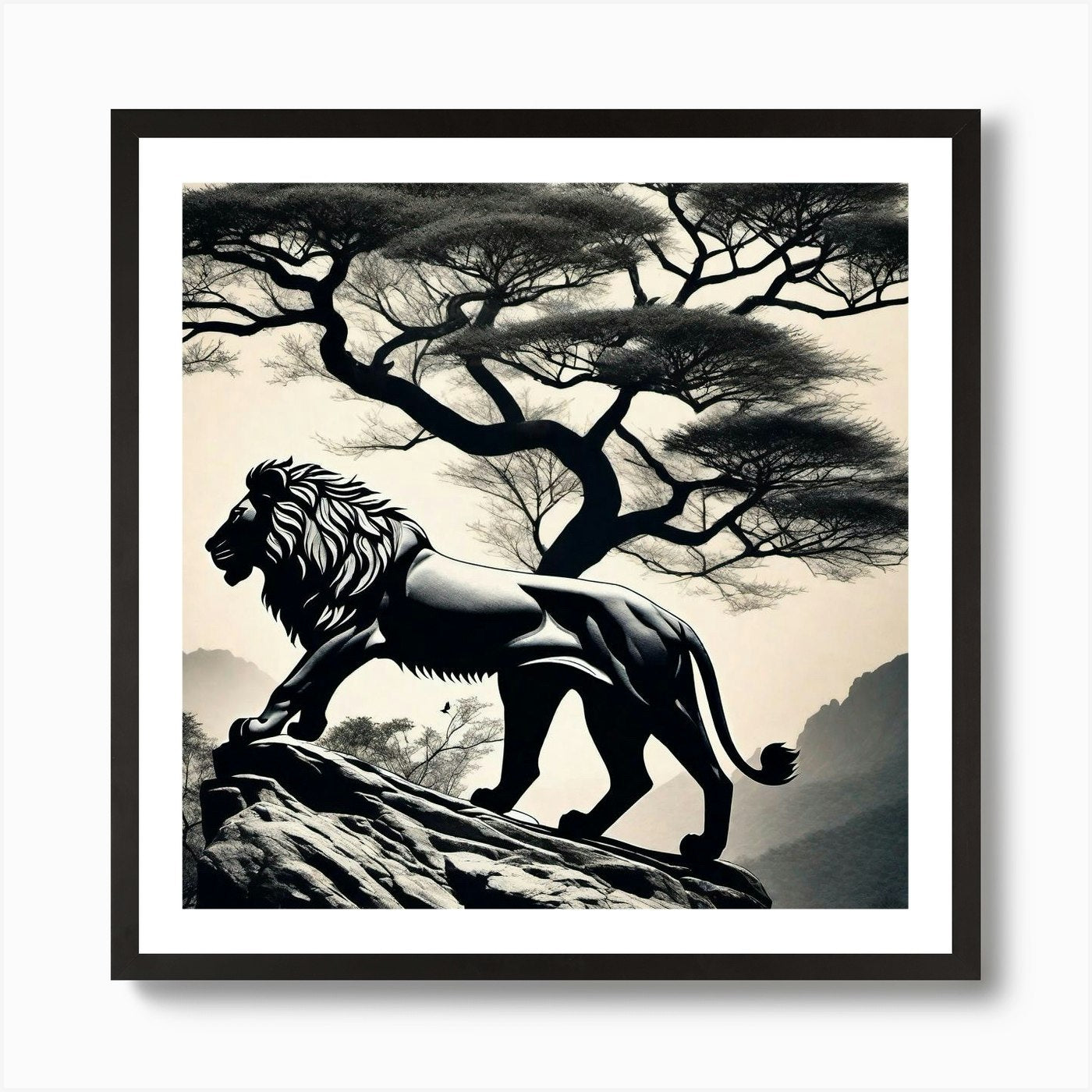 Lion On A Rock Art Print Framed Wall Art Poster Canvas Print Picture