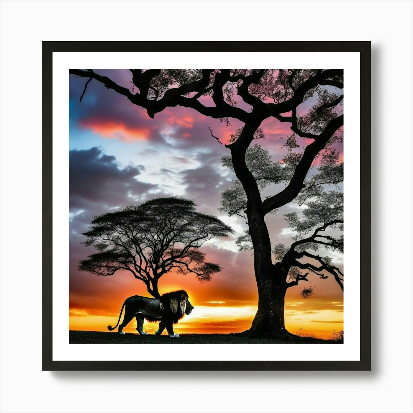 Lion At Sunset 16 Art Print Framed Wall Art Poster Canvas Print Picture
