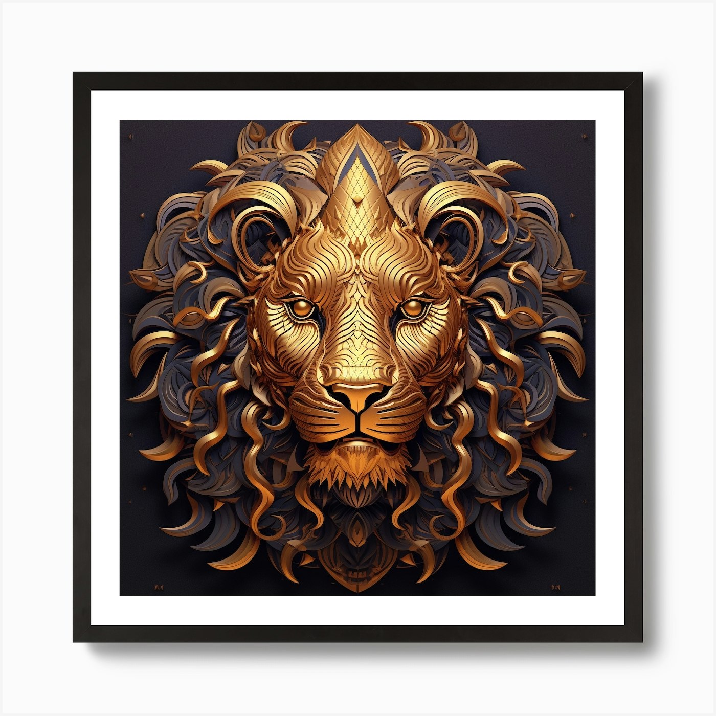 Golden Lion Head Art Print Framed Wall Art Poster Canvas Print Picture