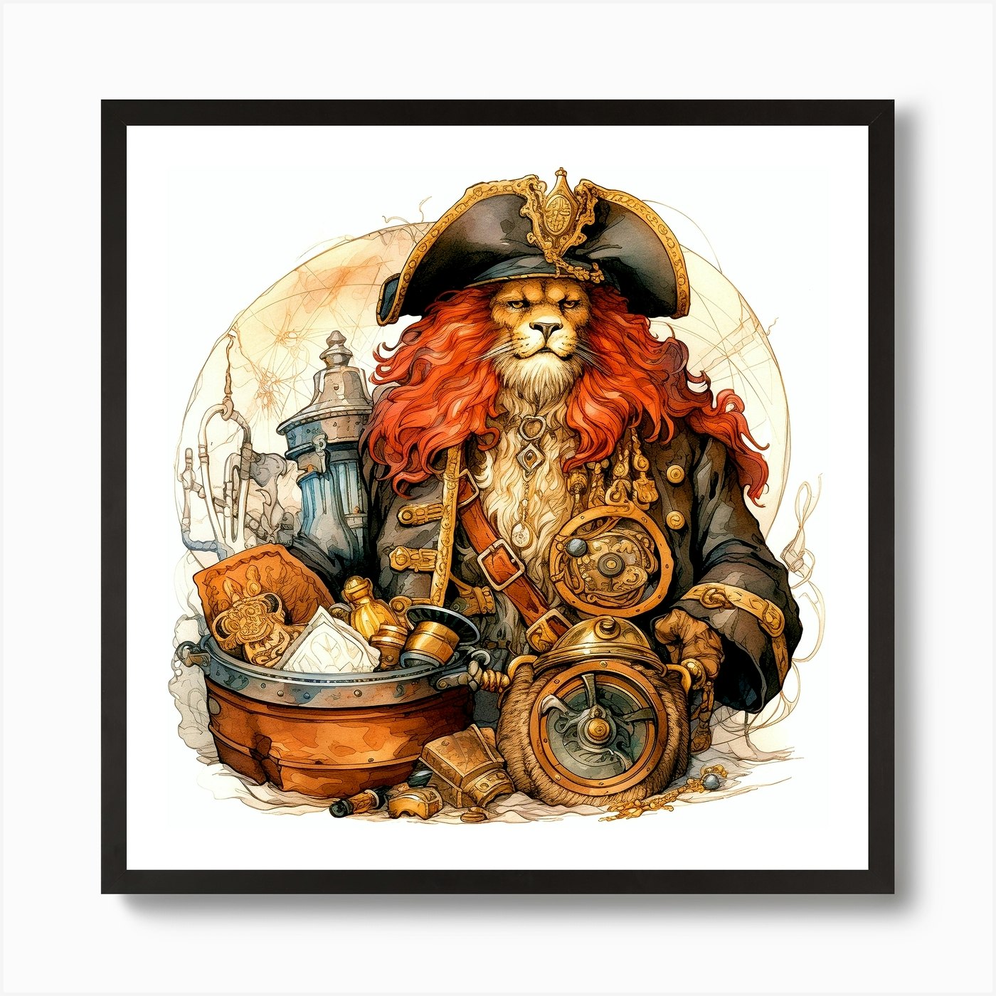 Pirate Lion 3 Art Print Framed Wall Art Poster Canvas Print Picture
