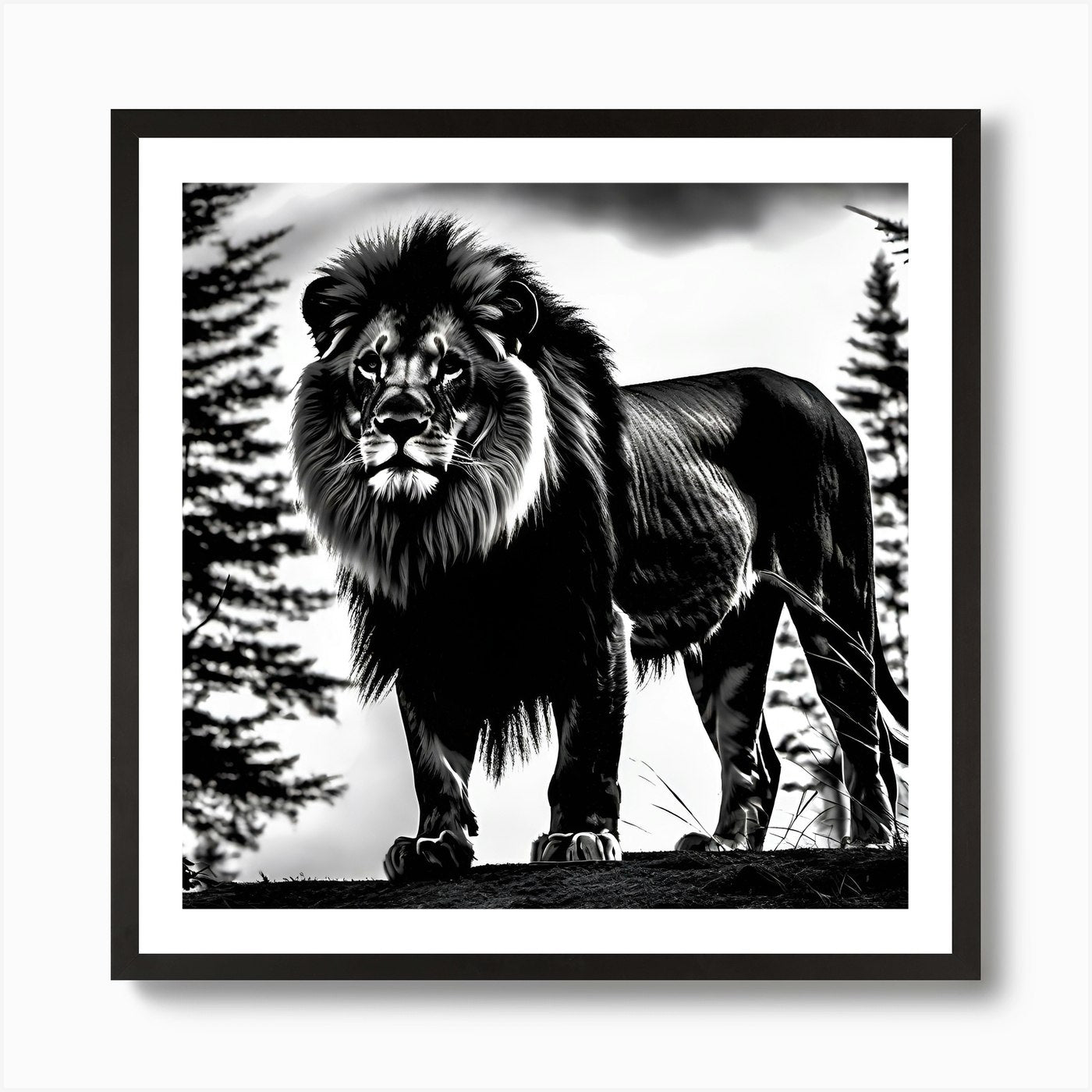 Lion In Black And White 1 Art Print Framed Wall Art Poster Canvas Print Picture