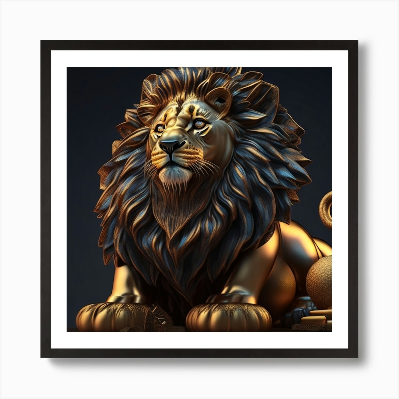 Golden Lion Statue Art Print Framed Wall Art Poster Canvas Print Picture