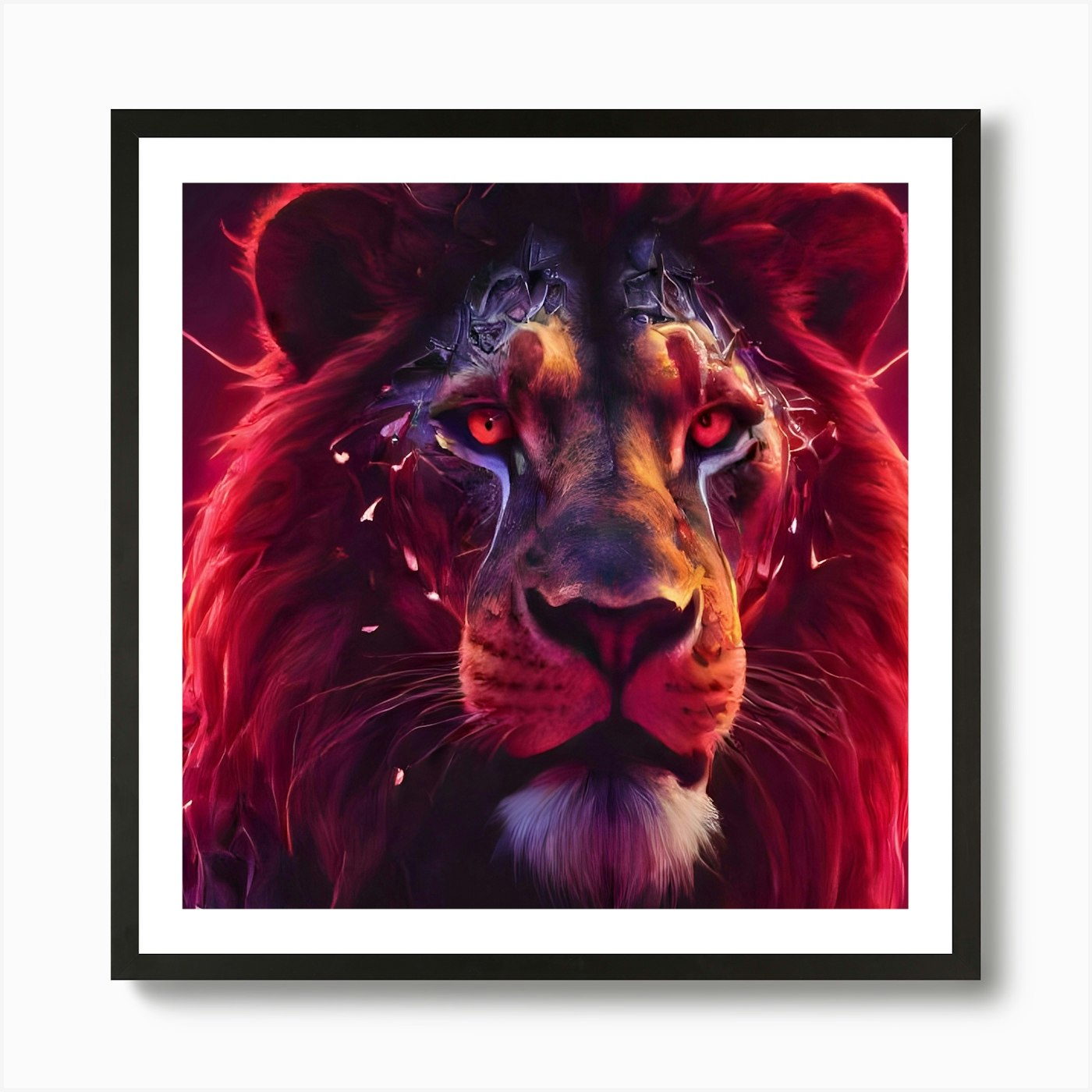 Cyber Lion With Red Eyes Art Print Framed Wall Art Poster Canvas Print Picture