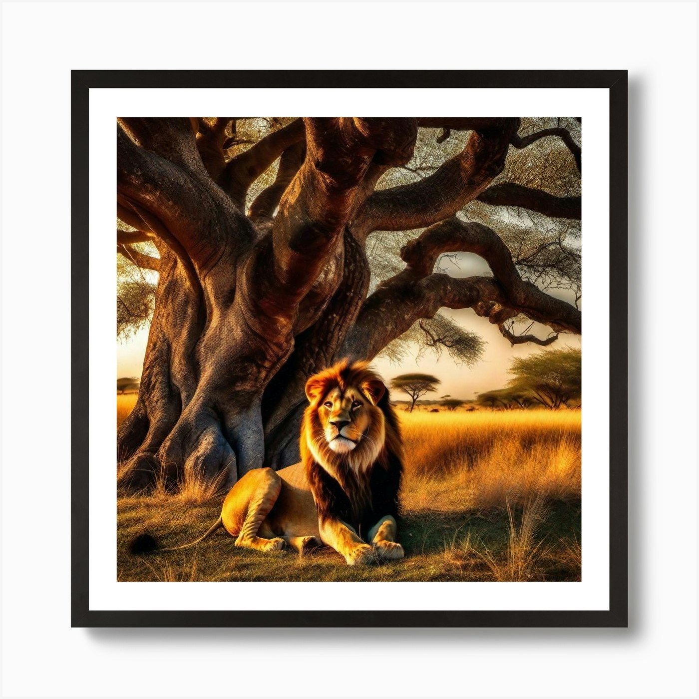 Lion Under A Tree 12 Art Print Framed Wall Art Poster Canvas Print Picture