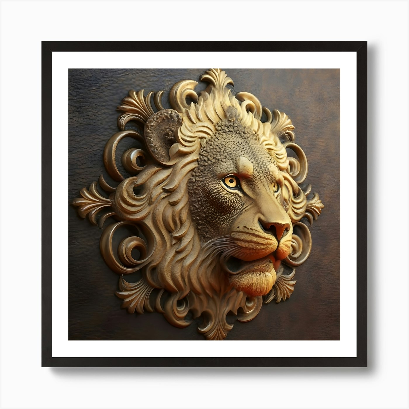 Lion in 3D view with decorative pat Framed Wall Art Poster Canvas Print Picture