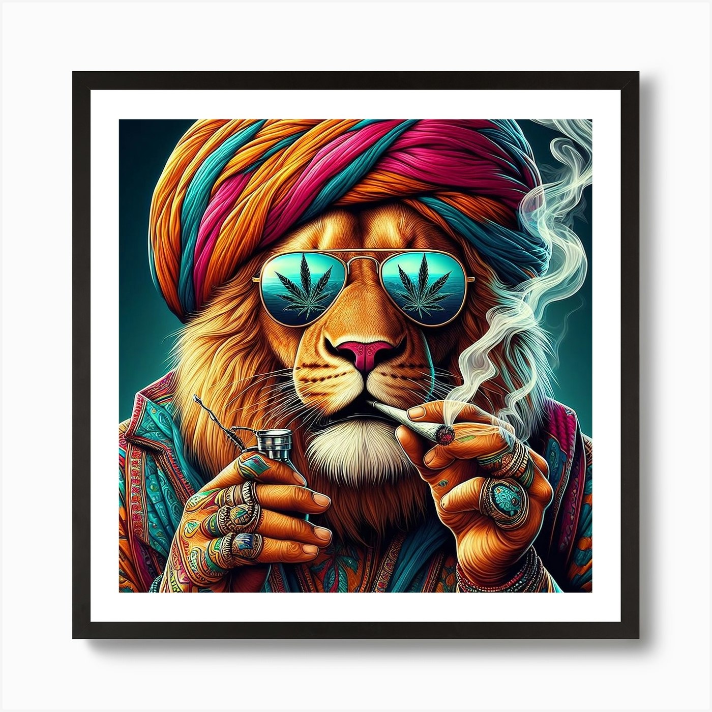 Lion Smoking Weed 3 Art Print Framed Wall Art Poster Canvas Print Picture