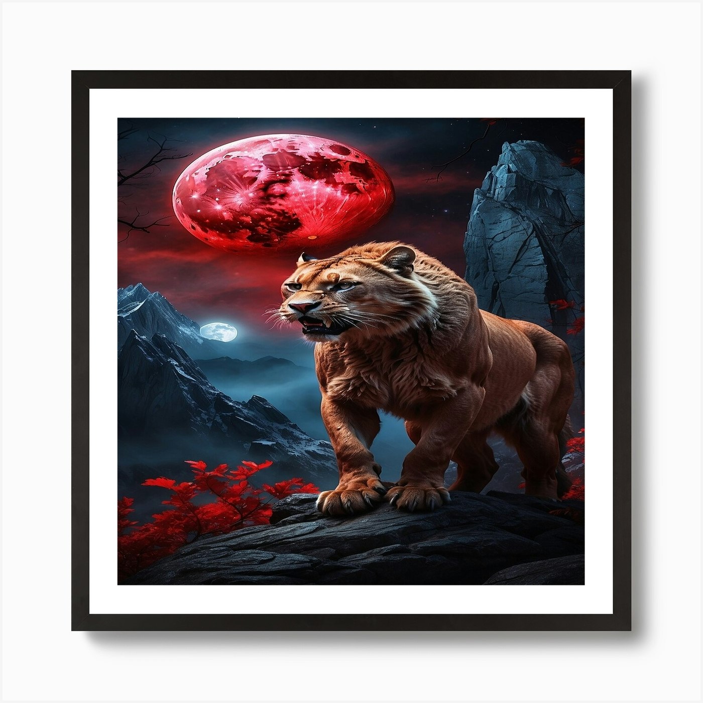 Lion In The Moonlight Art Print Framed Wall Art Poster Canvas Print Picture