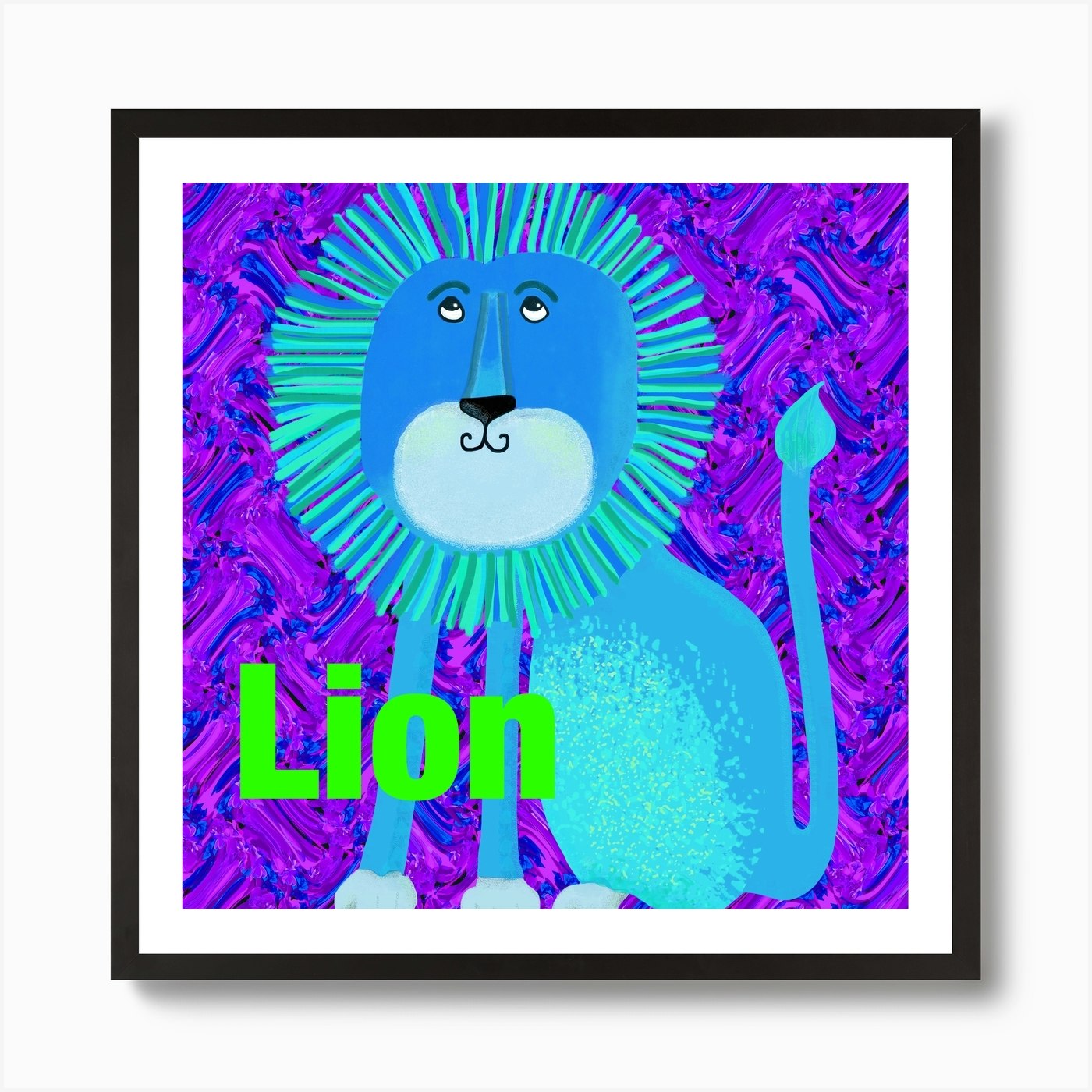 Blue Lion Square Art Print Framed Wall Art Poster Canvas Print Picture