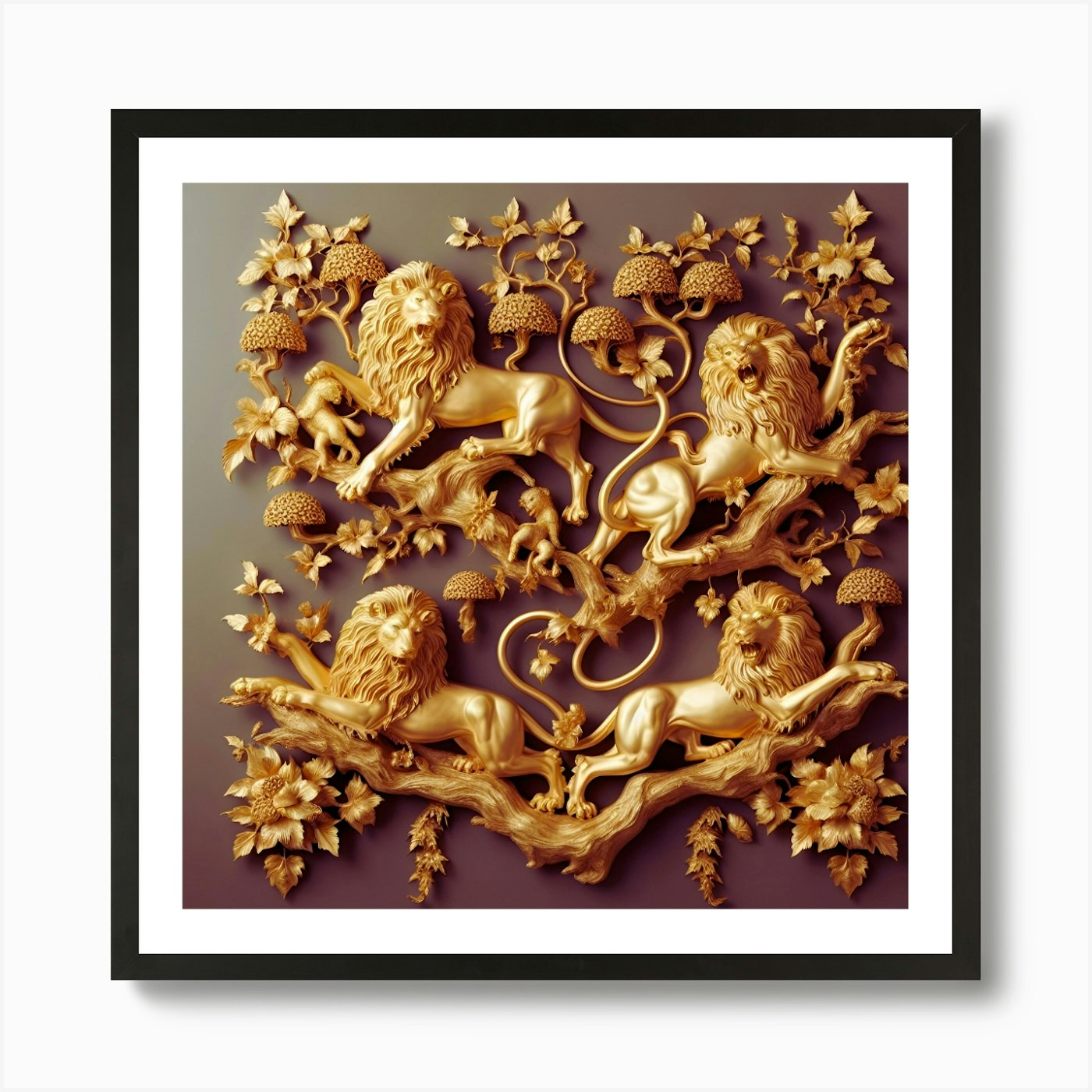 Lions On A Tree Art Print Framed Wall Art Poster Canvas Print Picture