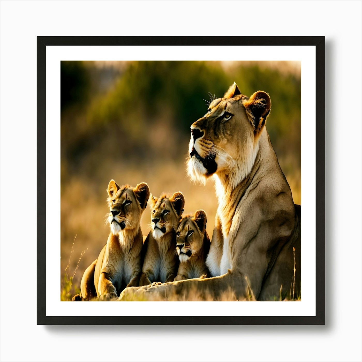 Lions And Cubs Art Print Framed Wall Art Poster Canvas Print Picture