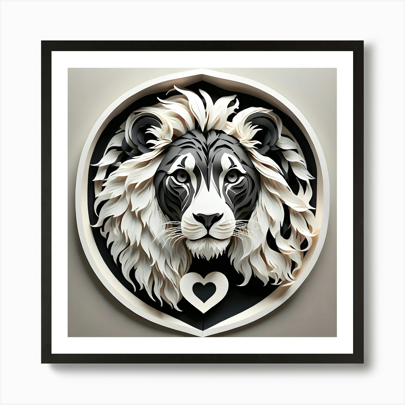 Lion With Heart Art Print Framed Wall Art Poster Canvas Print Picture