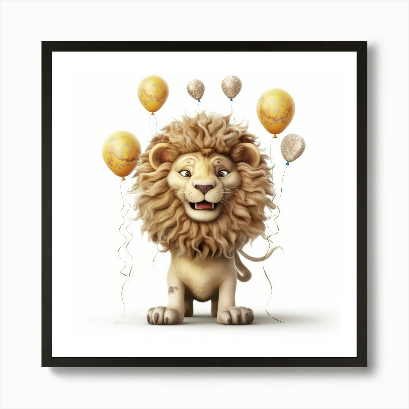 Lion With Balloons 1 Art Print Framed Wall Art Poster Canvas Print Picture