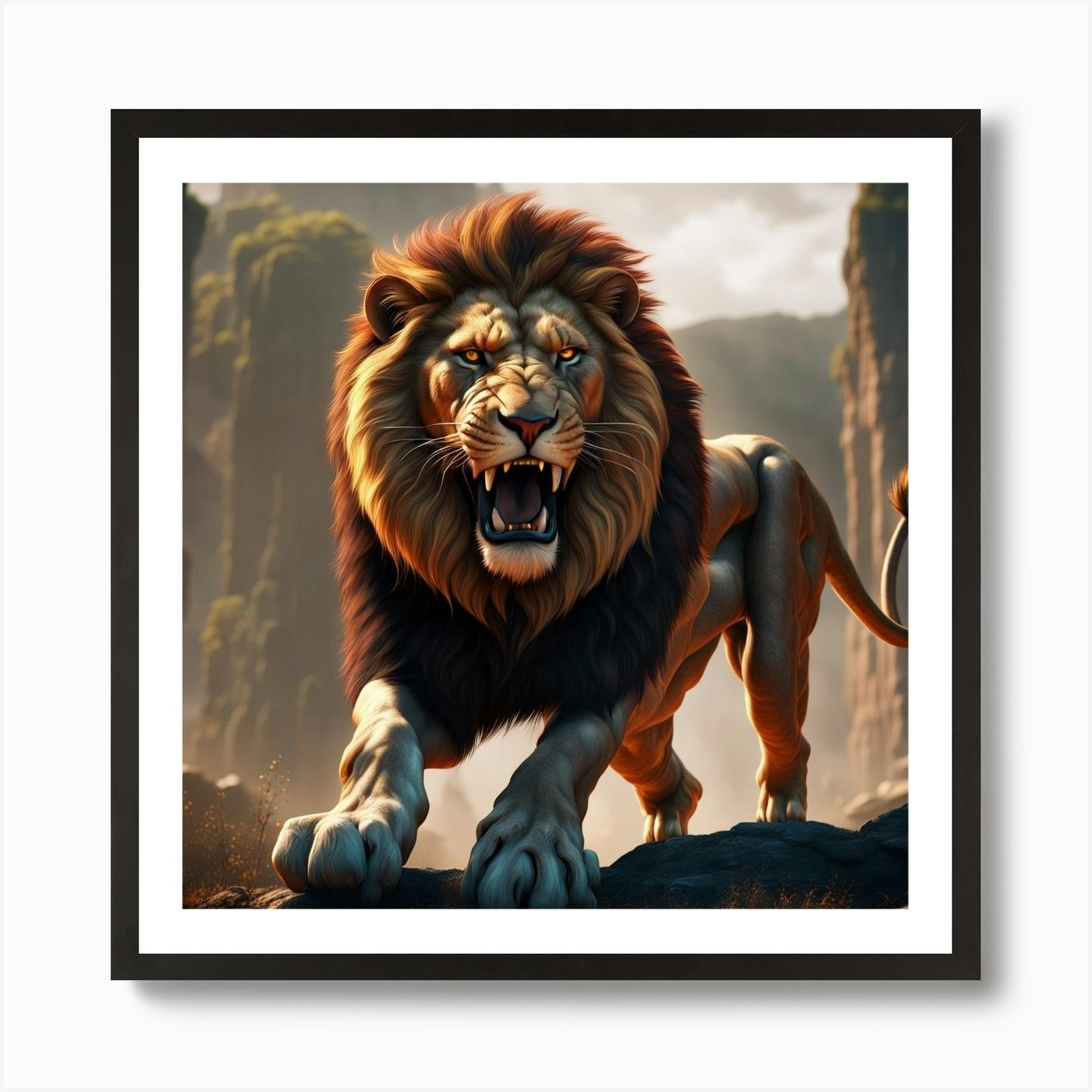 Lion Roaring Art Print Framed Wall Art Poster Canvas Print Picture