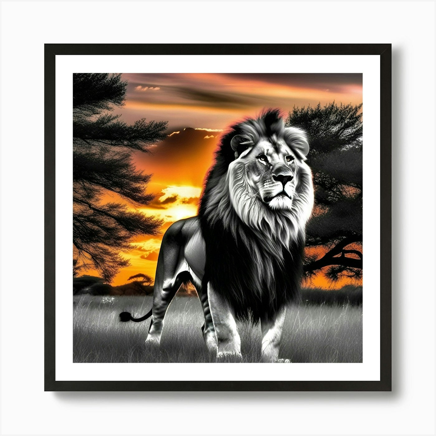 Lion At Sunset 20 Art Print Framed Wall Art Poster Canvas Print Picture