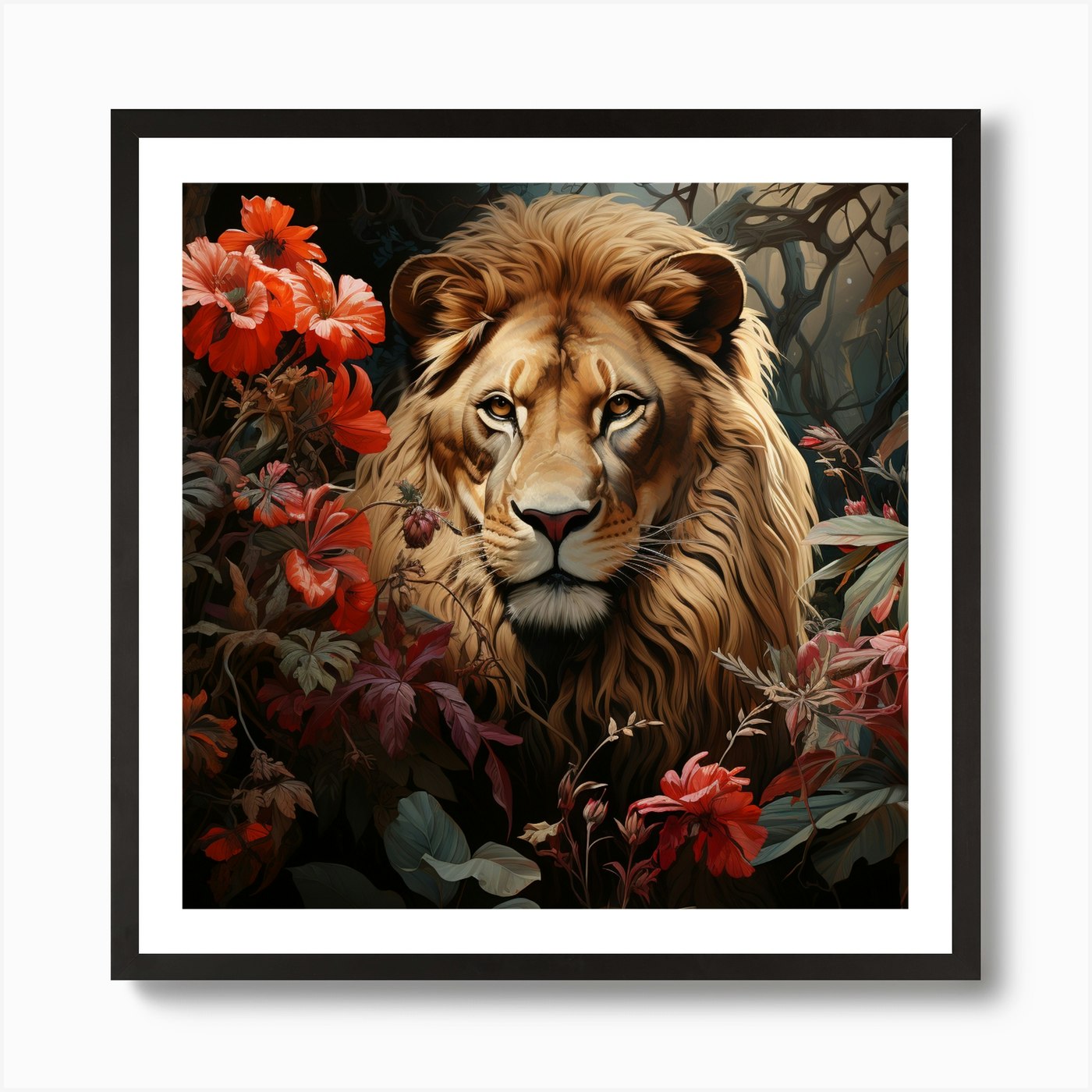 Lion In The Forest Art Print Framed Wall Art Poster Canvas Print Picture