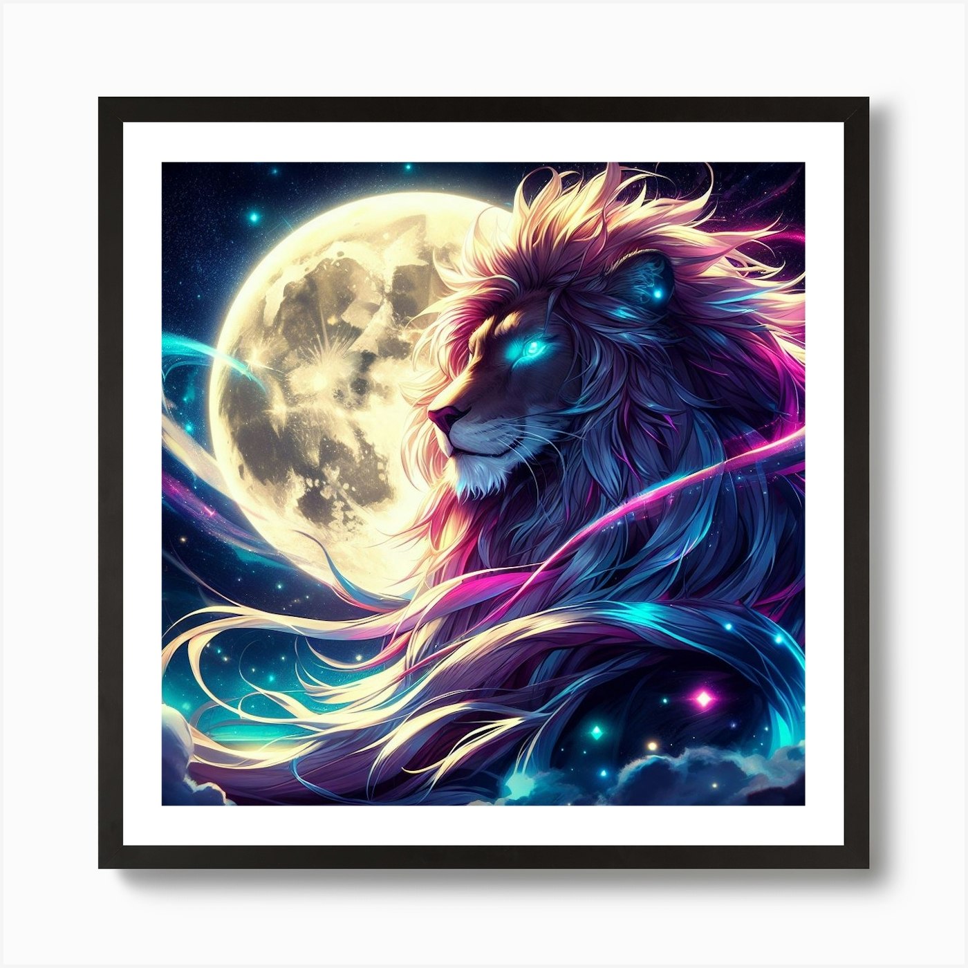 Lion In The Moonlight 2 Art Print Framed Wall Art Poster Canvas Print Picture