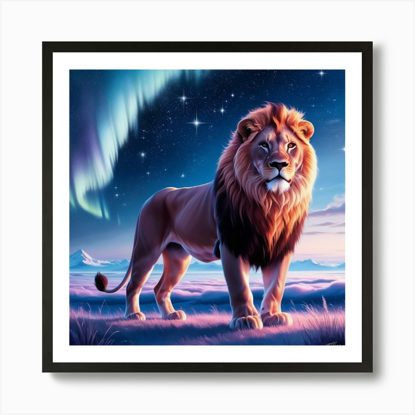 Lion In The Night Sky Art Print Framed Wall Art Poster Canvas Print Picture