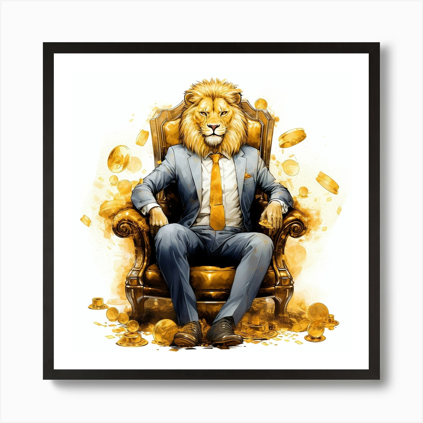 Golden Lion Art Print Framed Wall Art Poster Canvas Print Picture