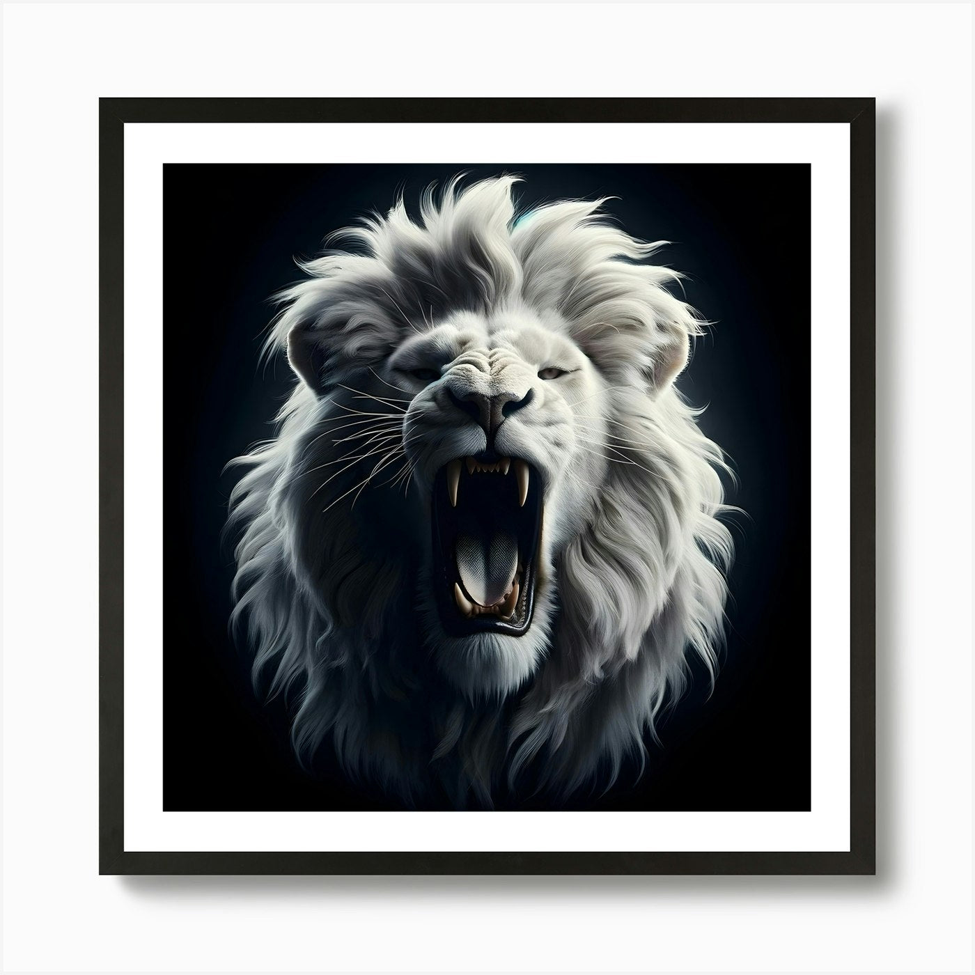 Portrait of white Lion Roaring Art Framed Wall Art Poster Canvas Print Picture