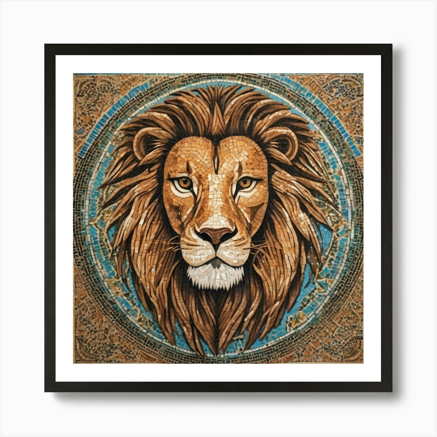 Lion Mosaic Geometric Art Print Framed Wall Art Poster Canvas Print Picture