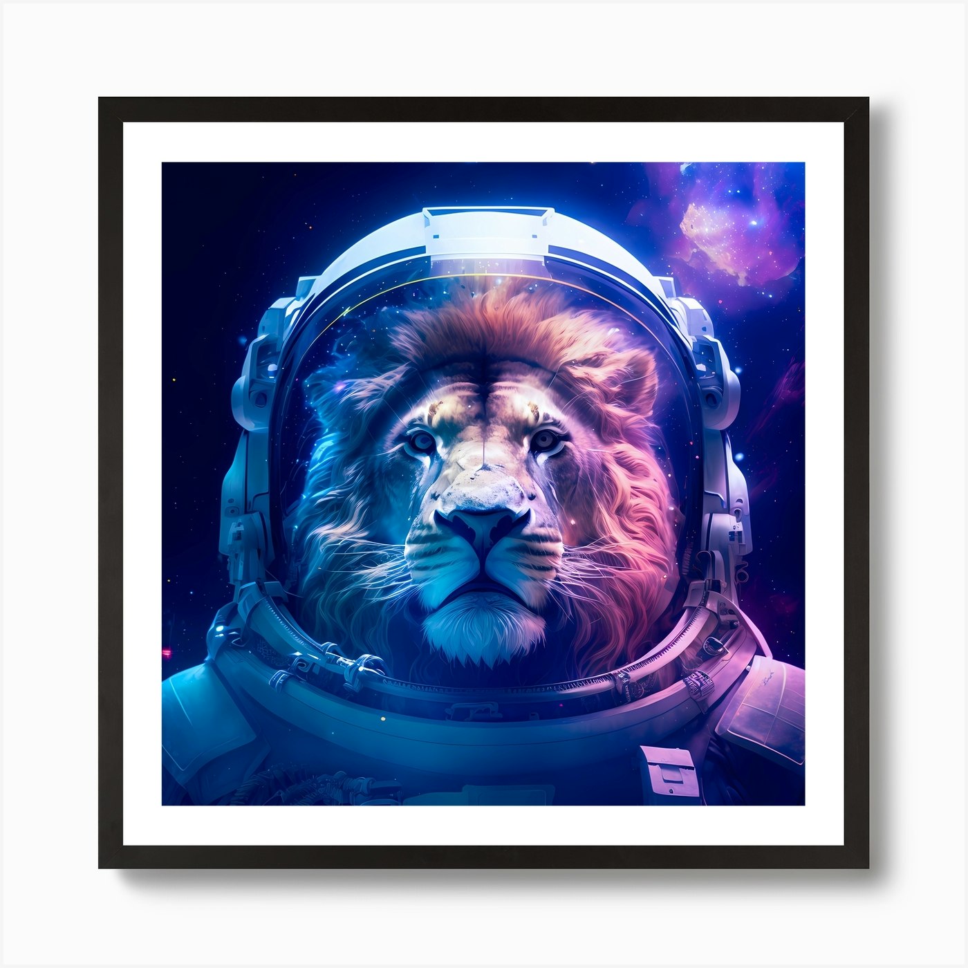 Lion In Space Art Print Framed Wall Art Poster Canvas Print Picture
