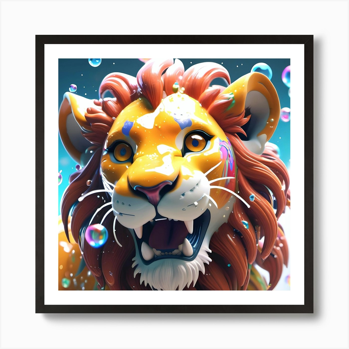 Lion With Bubbles 4 Art Print Framed Wall Art Poster Canvas Print Picture